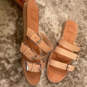 Dolce Vita Nude and Silver 3 strap flat sandals